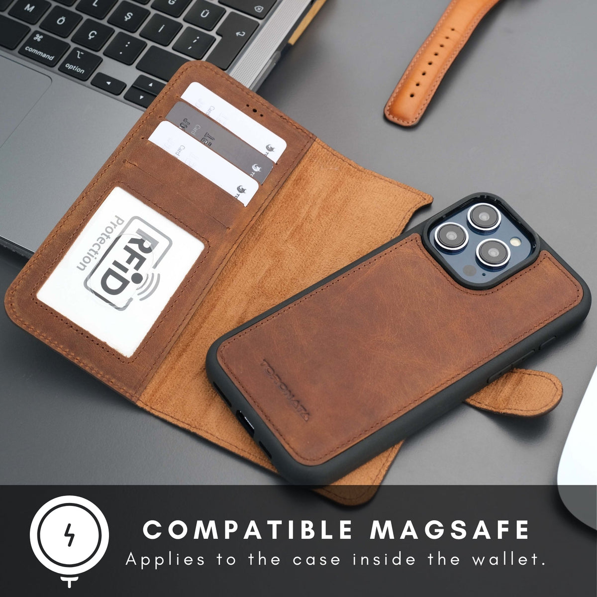 Casper Leather iPhone 15 Pro Max Wallet Case | Detachable MagSafe Compatible RFID Protection-4