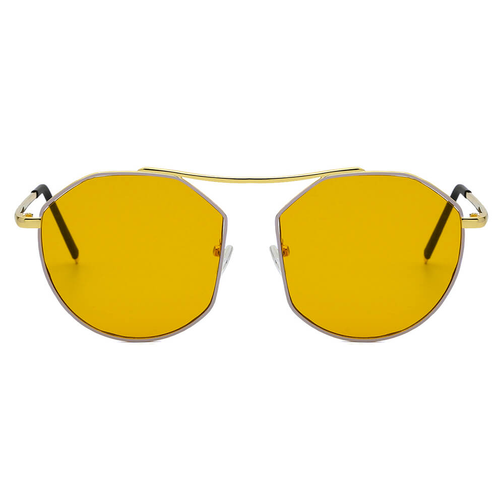 CHOCTAW - Round Tinted Geometric Brow-Bar Fashion Sunglasses-1