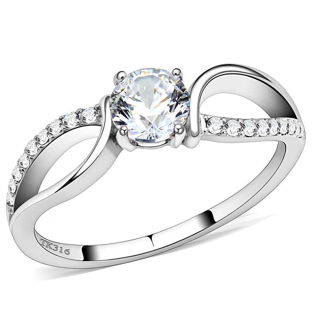 DA004 - High polished (no plating) Stainless Steel Ring with AAA Grade CZ  in Clear-0