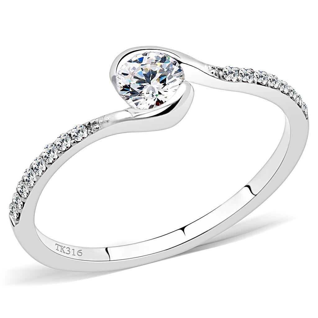 DA007 - High polished (no plating) Stainless Steel Ring with AAA Grade CZ  in Clear-0