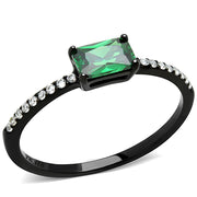DA010 - IP Black(Ion Plating) Stainless Steel Ring with AAA Grade CZ  in Emerald-0