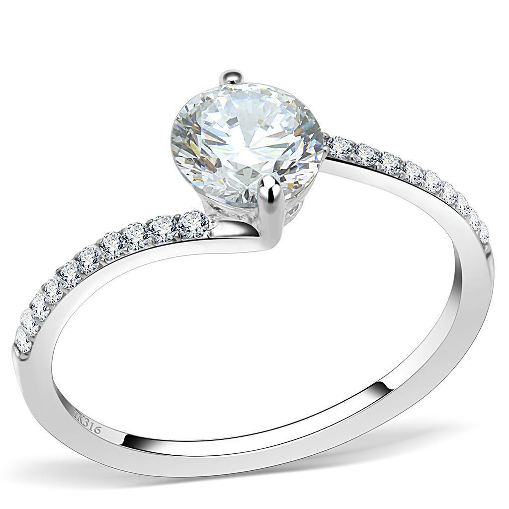 DA013 - High polished (no plating) Stainless Steel Ring with AAA Grade CZ  in Clear-0