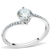 DA013 - High polished (no plating) Stainless Steel Ring with AAA Grade CZ  in Clear-0