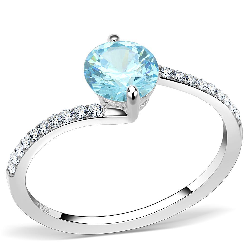 DA014 - High polished (no plating) Stainless Steel Ring with AAA Grade CZ  in Sea Blue-0