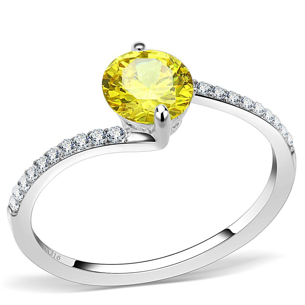 DA015 - High polished (no plating) Stainless Steel Ring with AAA Grade CZ  in Topaz-0