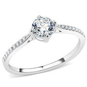 DA018 - High polished (no plating) Stainless Steel Ring with AAA Grade CZ  in Clear-0
