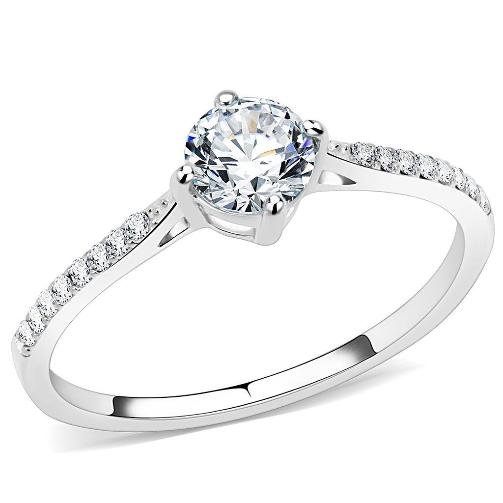DA018 - High polished (no plating) Stainless Steel Ring with AAA Grade CZ  in Clear-0