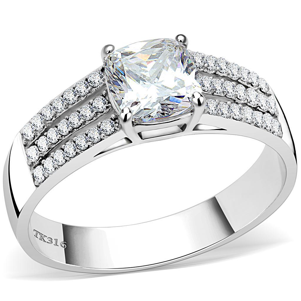 DA020 - High polished (no plating) Stainless Steel Ring with Cubic  in Clear-0