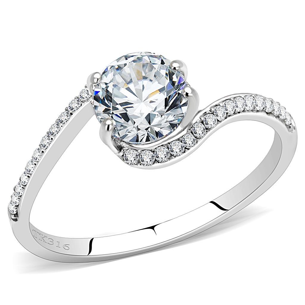 DA023 - High polished (no plating) Stainless Steel Ring with AAA Grade CZ  in Clear-0