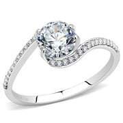 DA023 - High polished (no plating) Stainless Steel Ring with AAA Grade CZ  in Clear-0