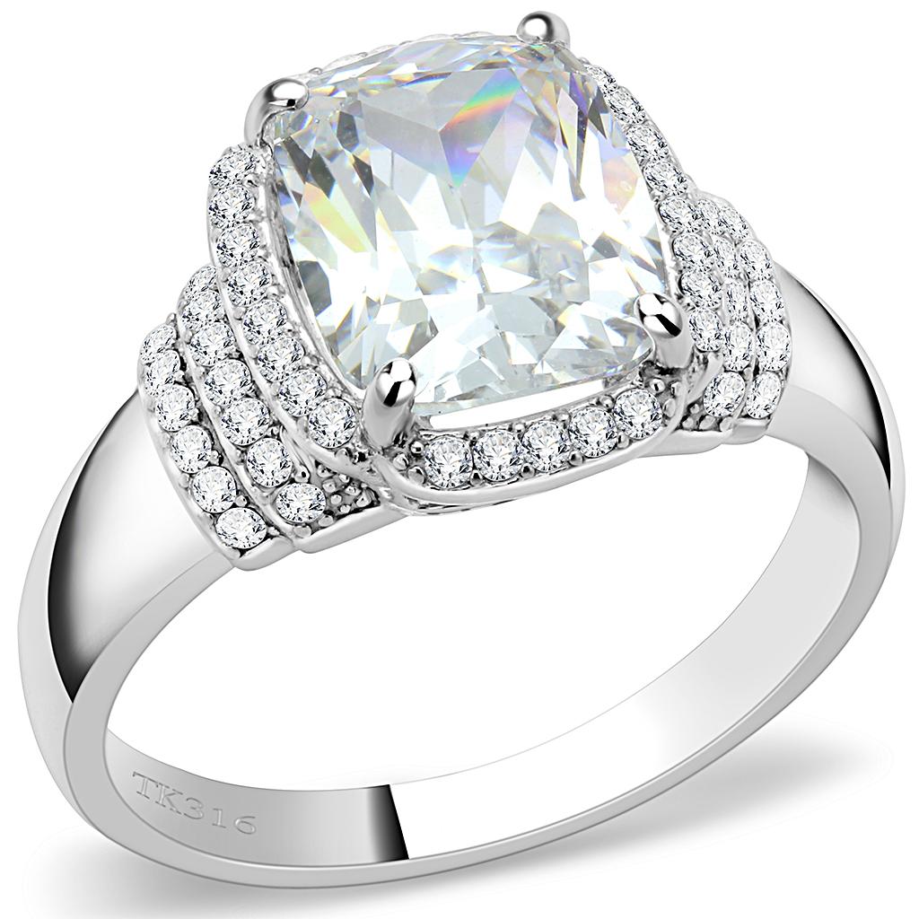 DA024 - High polished (no plating) Stainless Steel Ring with Cubic  in Clear-0