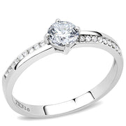 DA025 - High polished (no plating) Stainless Steel Ring with AAA Grade CZ  in Clear-0