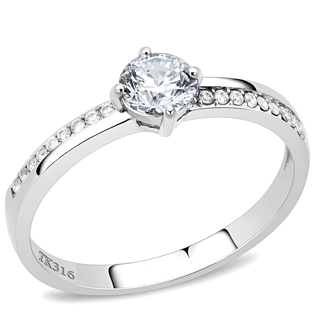 DA025 - High polished (no plating) Stainless Steel Ring with AAA Grade CZ  in Clear-0