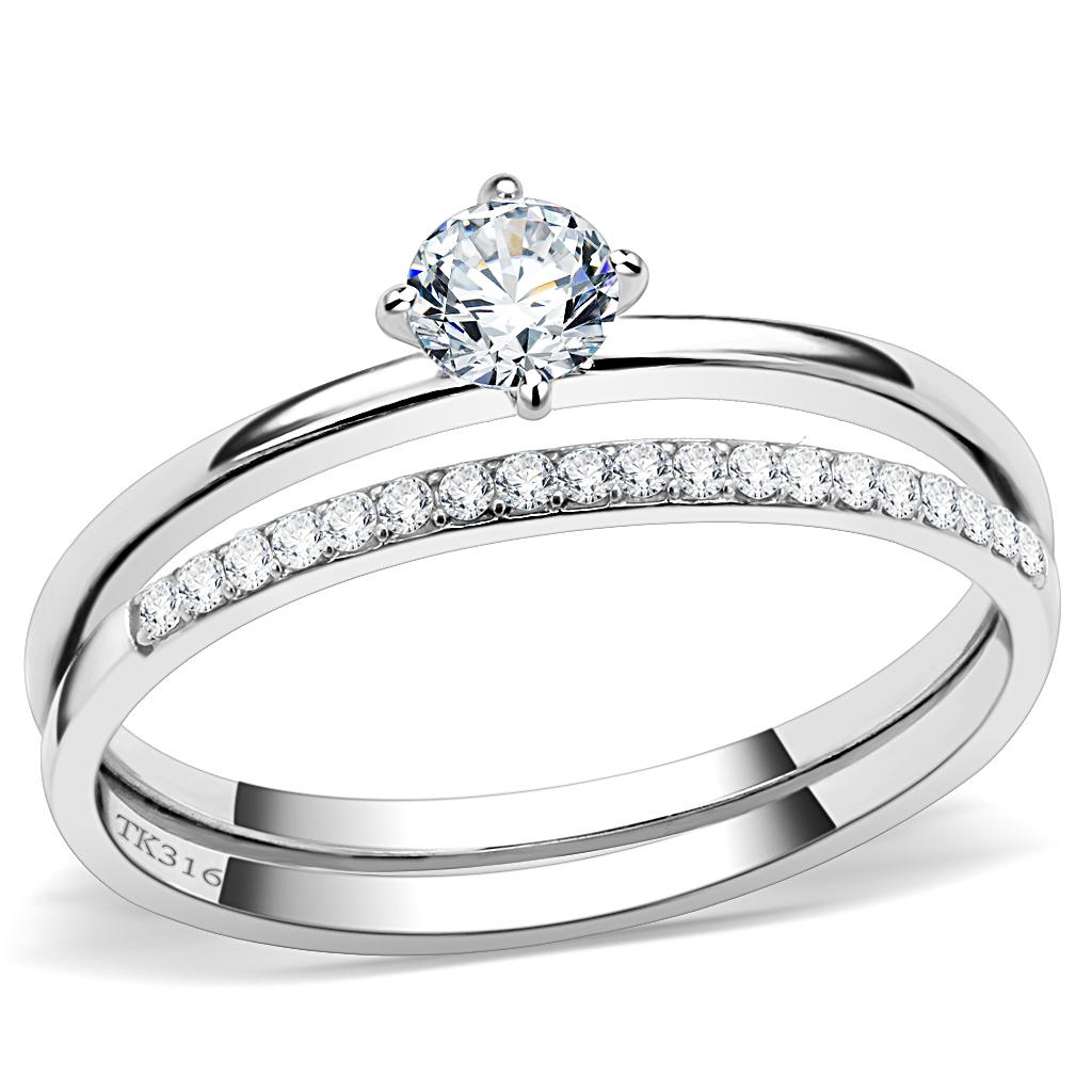 DA026 - High polished (no plating) Stainless Steel Ring with AAA Grade CZ  in Clear-0