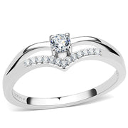 DA030 - High polished (no plating) Stainless Steel Ring with AAA Grade CZ  in Clear-0
