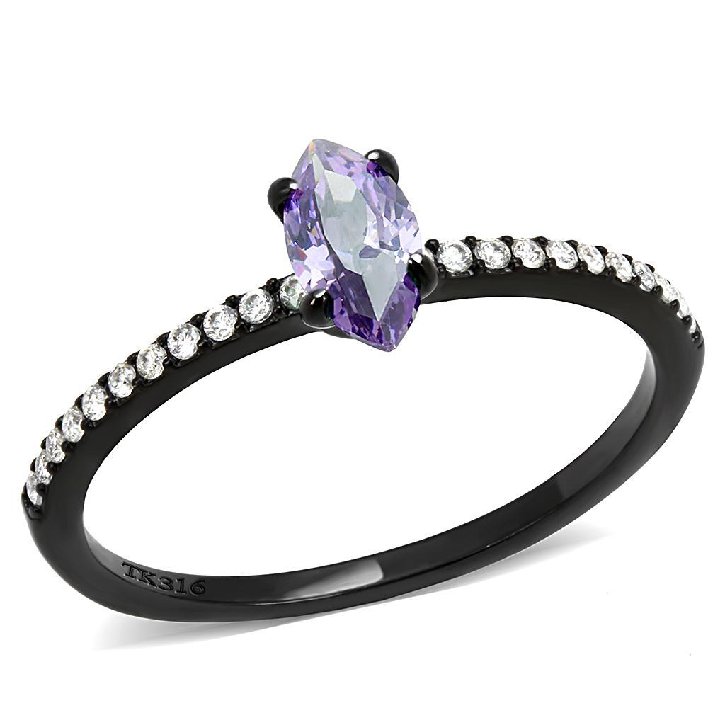 DA032 - IP Black(Ion Plating) Stainless Steel Ring with AAA Grade CZ  in Amethyst-0