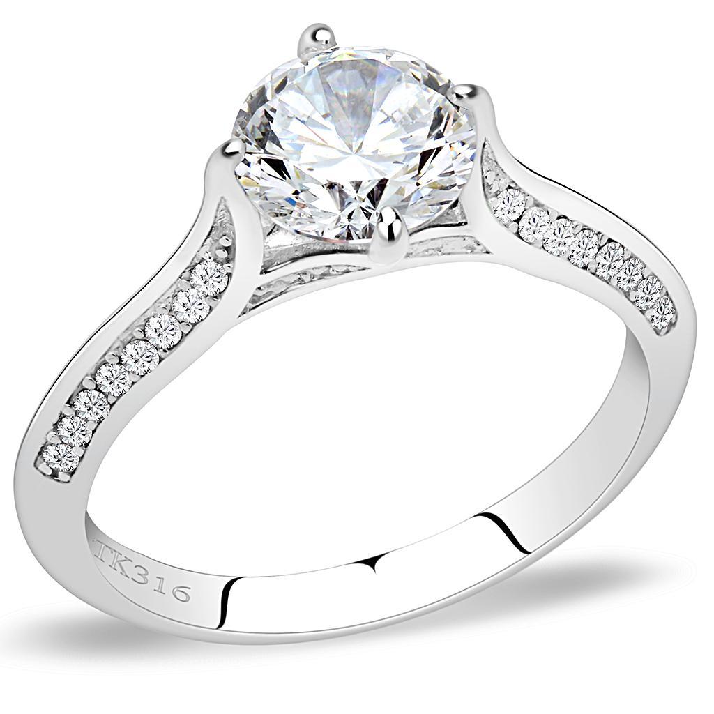 DA036 - High polished (no plating) Stainless Steel Ring with AAA Grade CZ  in Clear-0