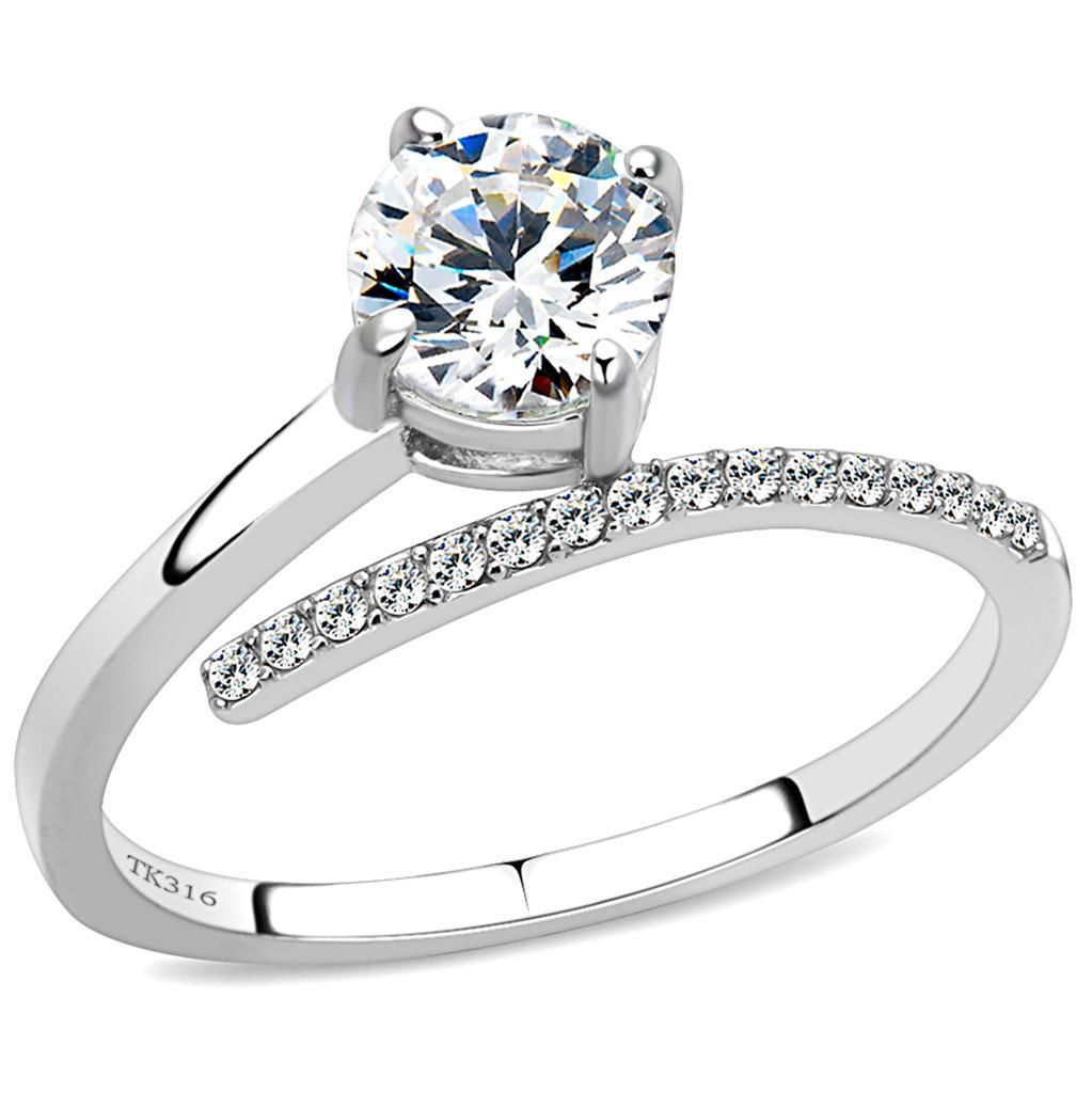 DA039 - High polished (no plating) Stainless Steel Ring with AAA Grade CZ  in Clear-0