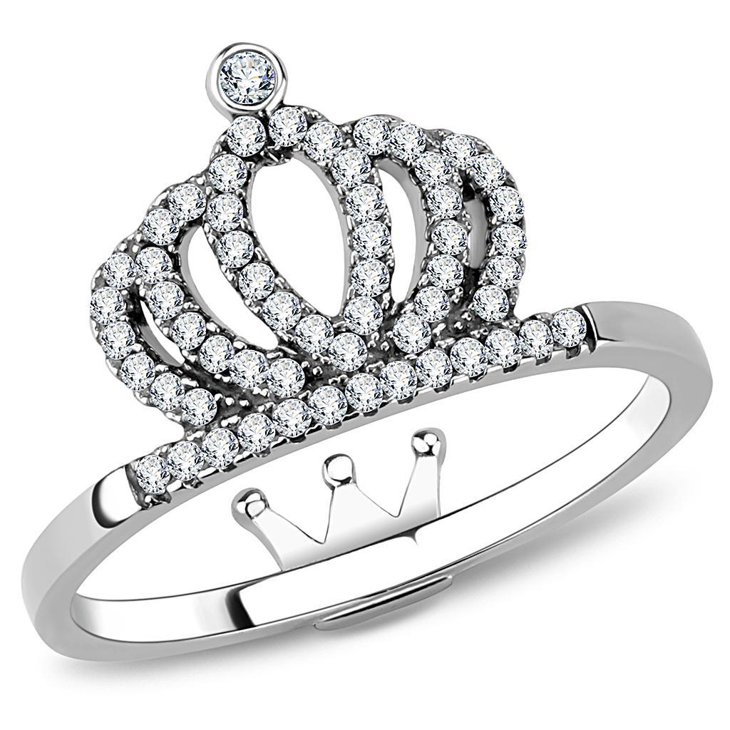 DA040 - High polished (no plating) Stainless Steel Ring with AAA Grade CZ  in Clear-0