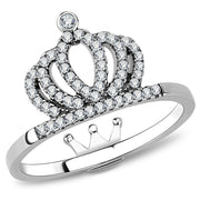 DA040 - High polished (no plating) Stainless Steel Ring with AAA Grade CZ  in Clear-0