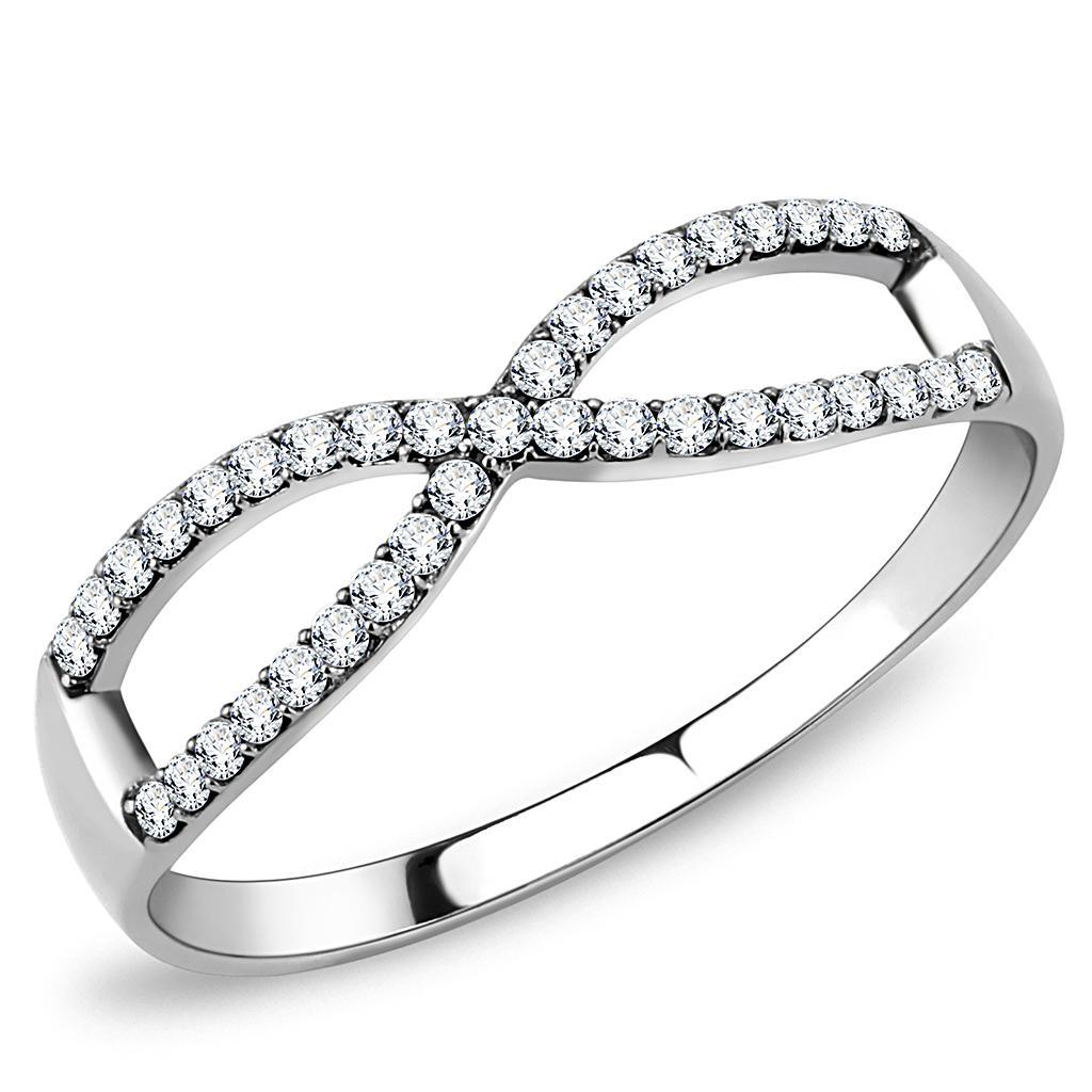 DA041 - High polished (no plating) Stainless Steel Ring with AAA Grade CZ  in Clear-0