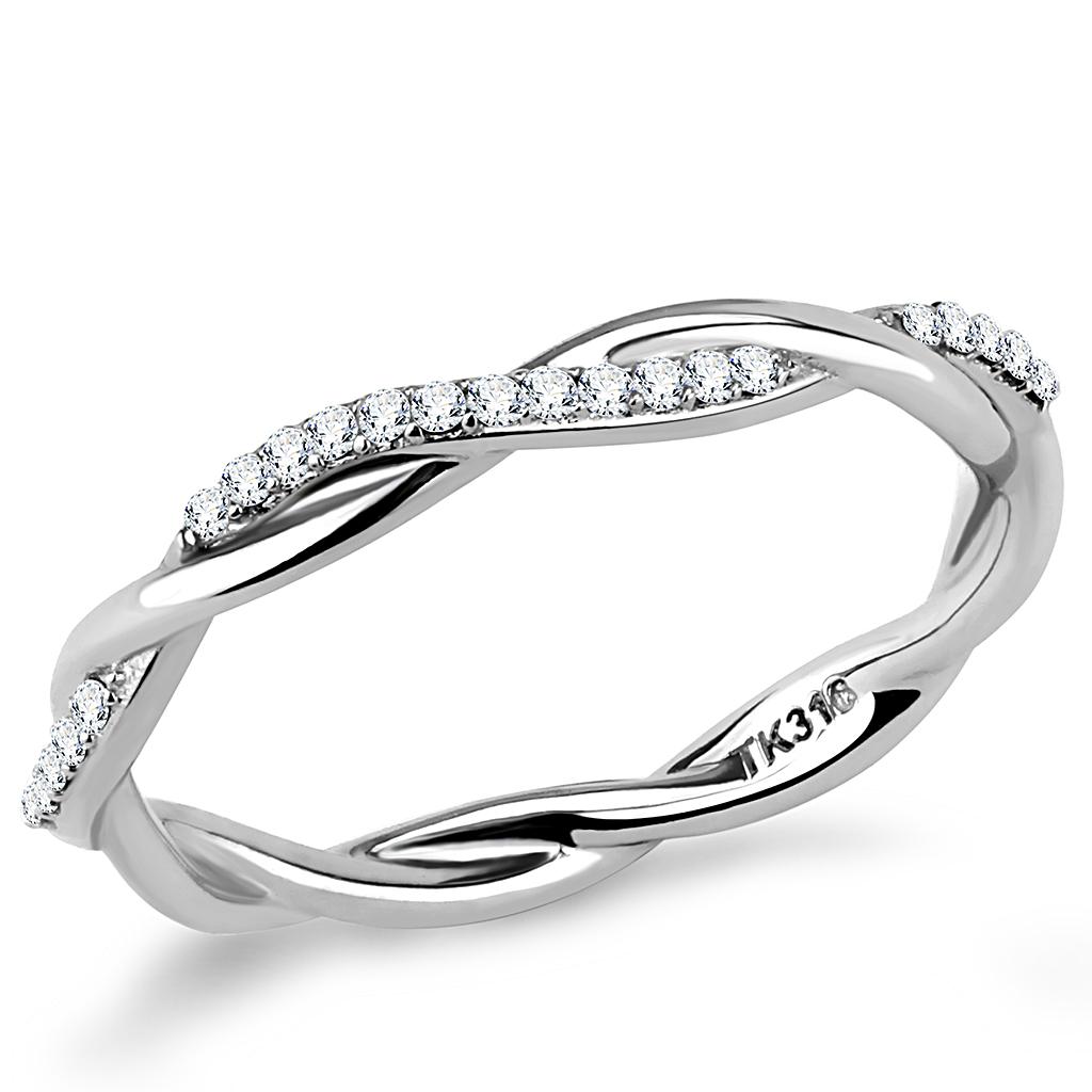 DA042 - High polished (no plating) Stainless Steel Ring with AAA Grade CZ  in Clear-0
