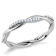 DA042 - High polished (no plating) Stainless Steel Ring with AAA Grade CZ  in Clear-0