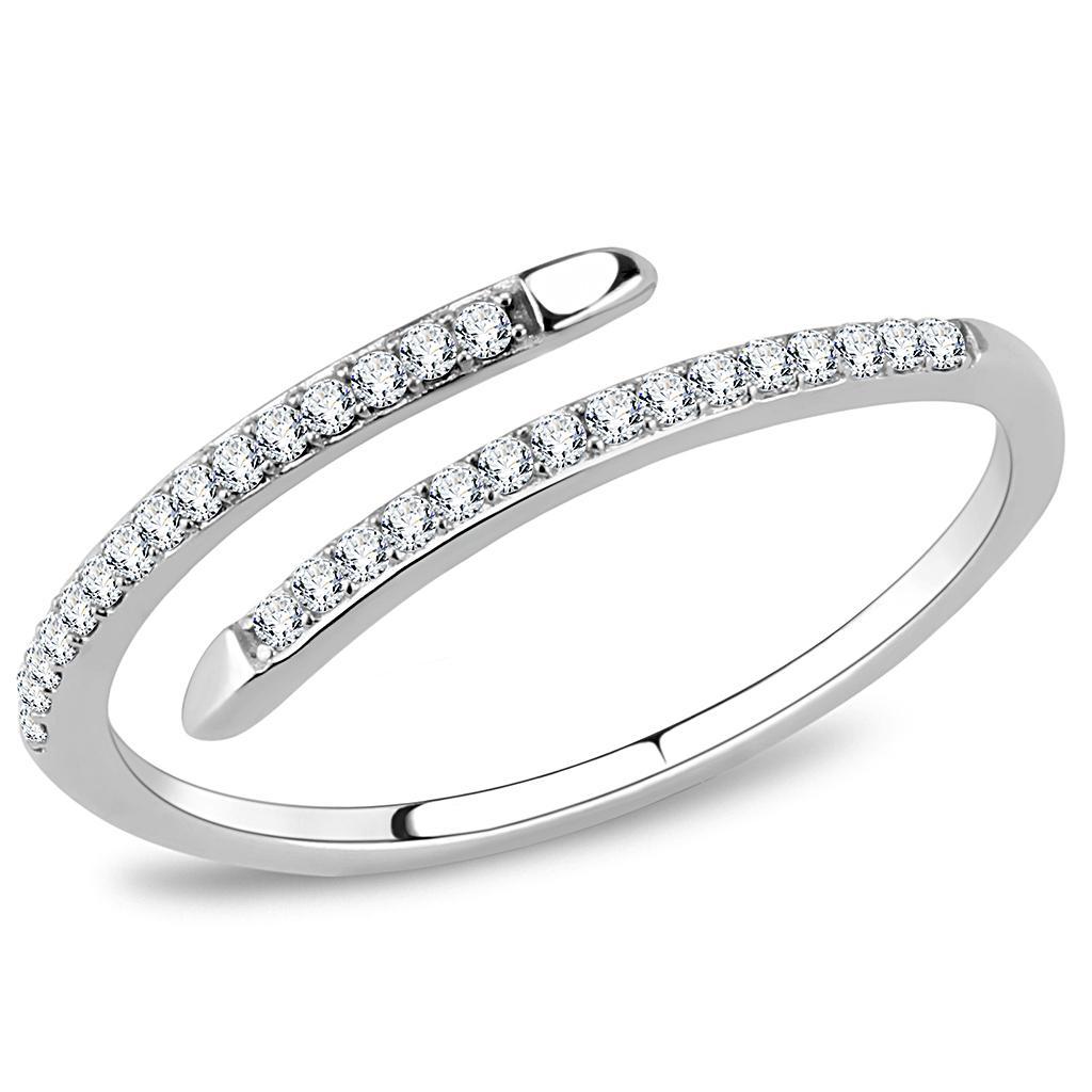 DA044 - High polished (no plating) Stainless Steel Ring with AAA Grade CZ  in Clear-0