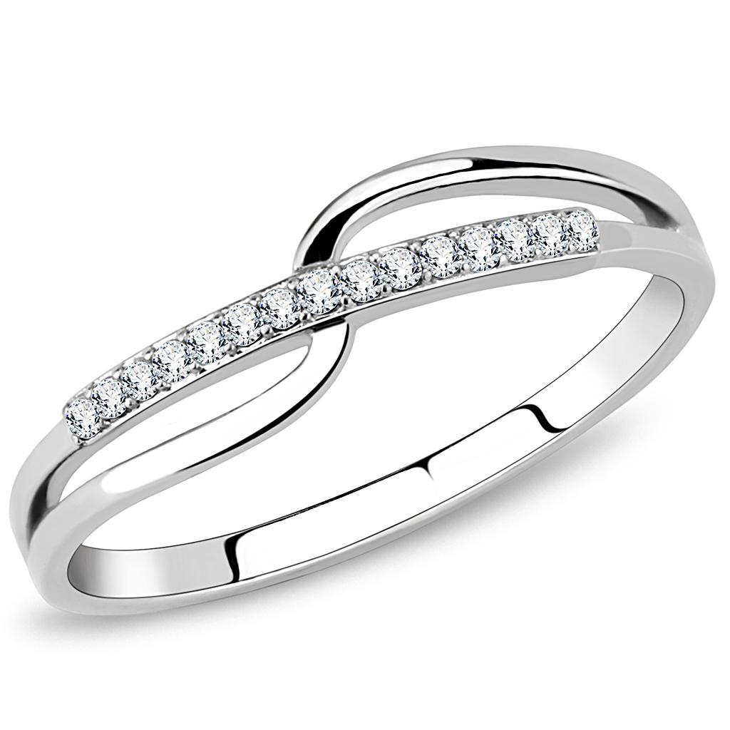 DA045 - High polished (no plating) Stainless Steel Ring with AAA Grade CZ  in Clear-0