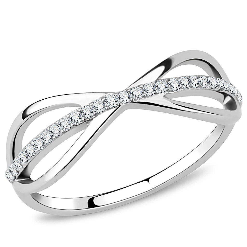 DA046 - High polished (no plating) Stainless Steel Ring with AAA Grade CZ  in Clear-0