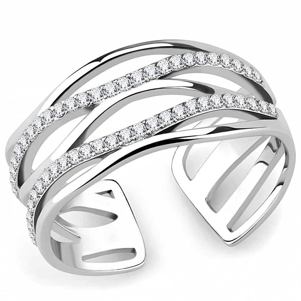 DA047 - High polished (no plating) Stainless Steel Ring with AAA Grade CZ  in Clear-0