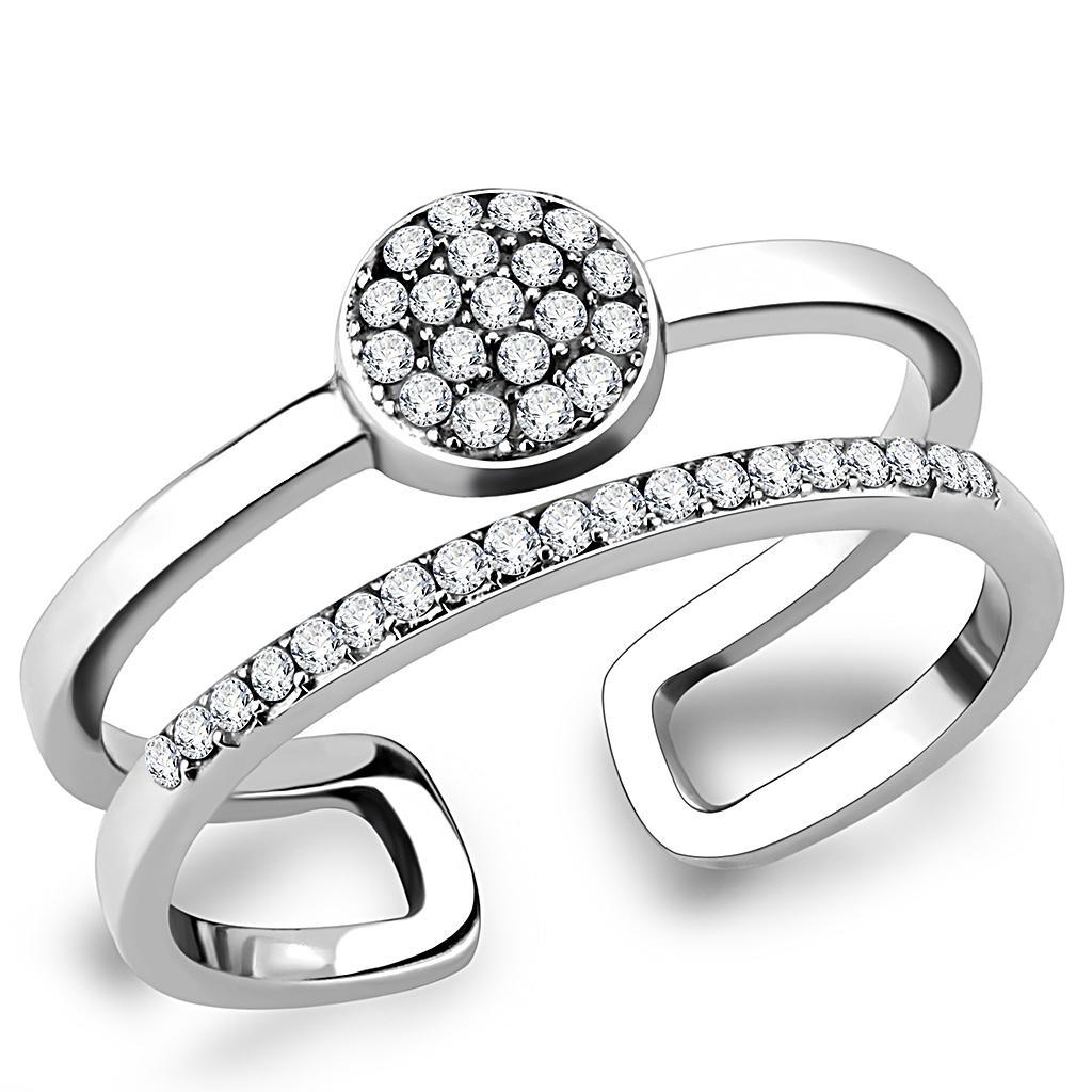 DA048 - High polished (no plating) Stainless Steel Ring with AAA Grade CZ  in Clear-0