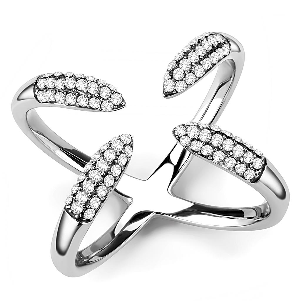DA050 - High polished (no plating) Stainless Steel Ring with AAA Grade CZ  in Clear-0