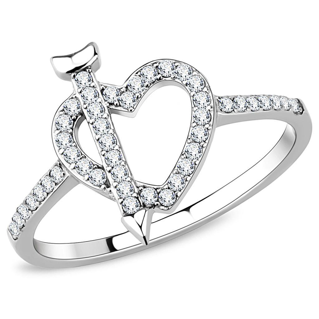 DA052 - High polished (no plating) Stainless Steel Ring with AAA Grade CZ  in Clear-0