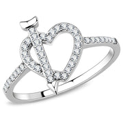 DA052 - High polished (no plating) Stainless Steel Ring with AAA Grade CZ  in Clear-0