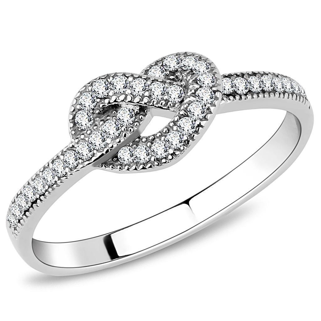 DA053 - High polished (no plating) Stainless Steel Ring with AAA Grade CZ  in Clear-0