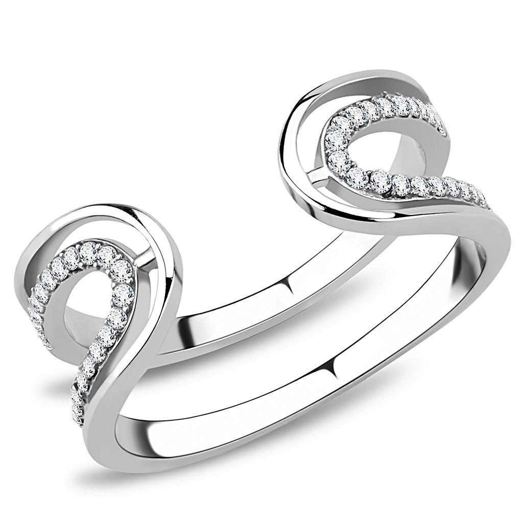DA056 - High polished (no plating) Stainless Steel Ring with AAA Grade CZ  in Clear-0