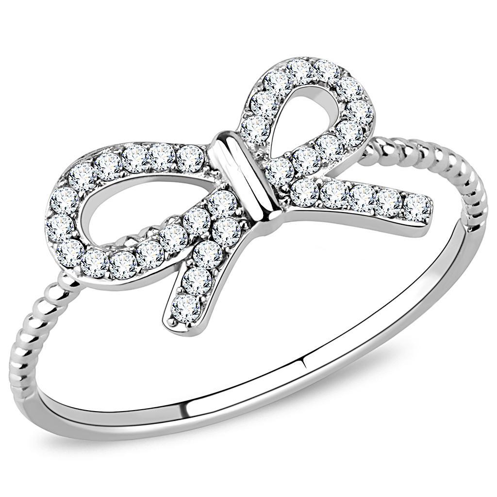 DA057 - High polished (no plating) Stainless Steel Ring with AAA Grade CZ  in Clear-0