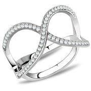 DA058 - High polished (no plating) Stainless Steel Ring with AAA Grade CZ  in Clear-0