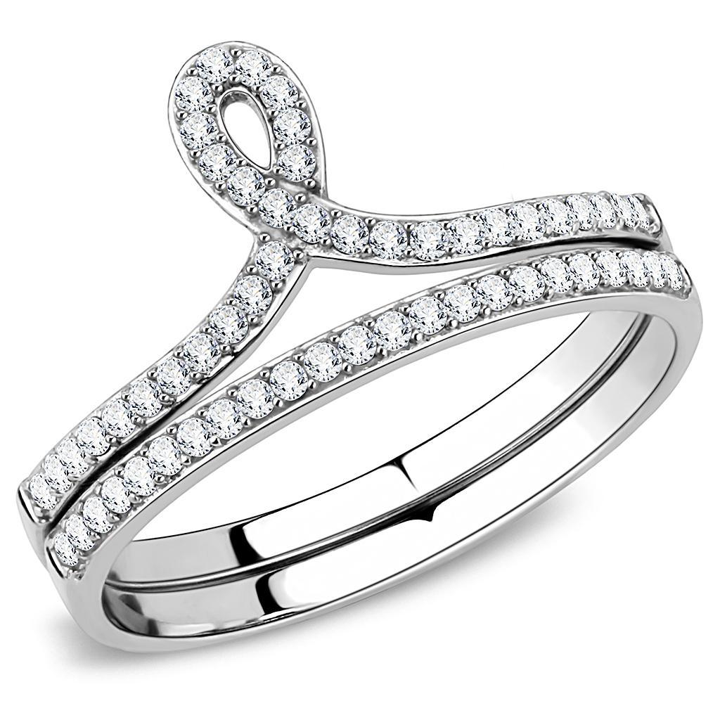 DA063 - High polished (no plating) Stainless Steel Ring with AAA Grade CZ  in Clear-0