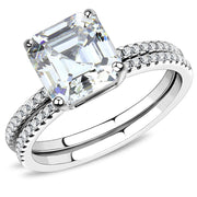 DA065 - High polished (no plating) Stainless Steel Ring with Cubic  in Clear-0