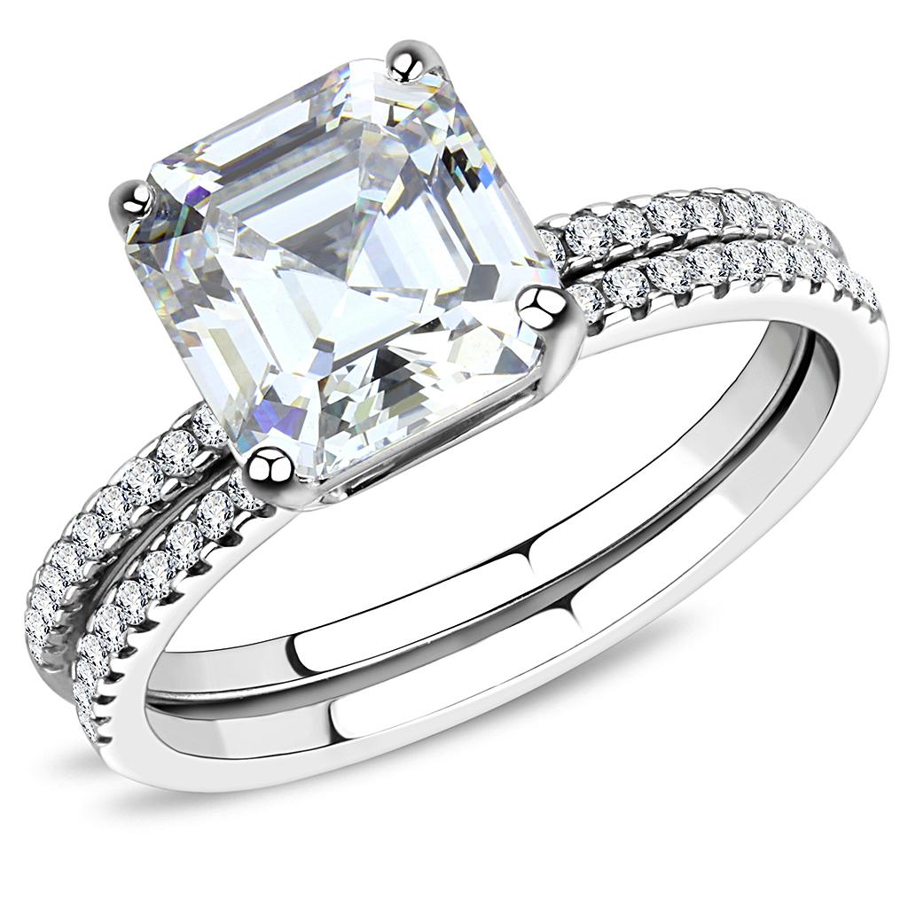 DA065 - High polished (no plating) Stainless Steel Ring with Cubic  in Clear-0