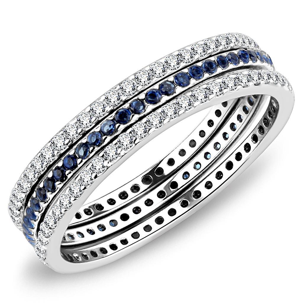 DA066 - High polished (no plating) Stainless Steel Ring with AAA Grade CZ  in London Blue-0