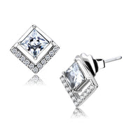 DA071 - High polished (no plating) Stainless Steel Earrings with AAA Grade CZ  in Clear-0