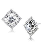 DA073 - High polished (no plating) Stainless Steel Earrings with AAA Grade CZ  in Clear-0