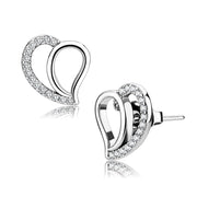 DA076 - High polished (no plating) Stainless Steel Earrings with AAA Grade CZ  in Clear-0