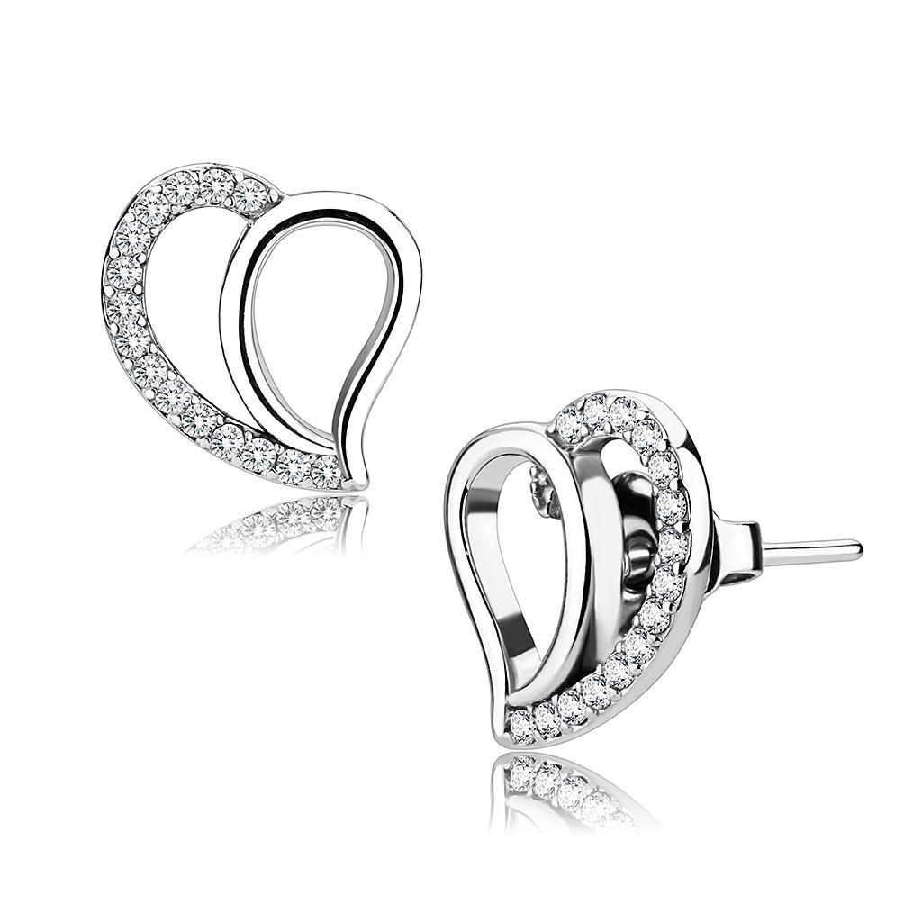 DA076 - High polished (no plating) Stainless Steel Earrings with AAA Grade CZ  in Clear-0
