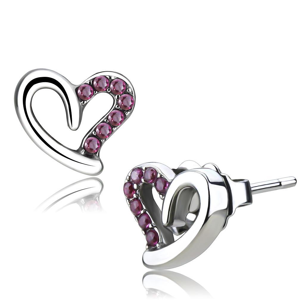 DA082 - High polished (no plating) Stainless Steel Earrings with AAA Grade CZ  in Ruby-0
