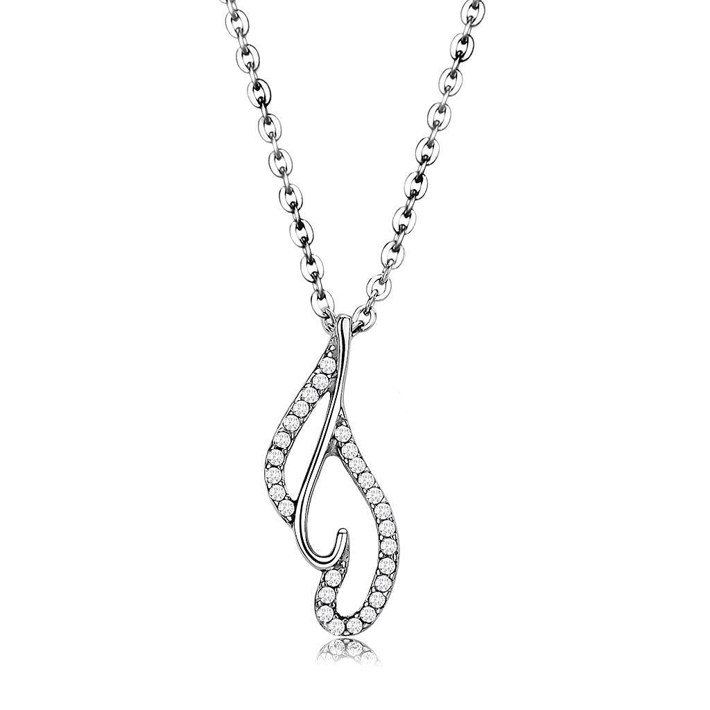 DA089 - High polished (no plating) Stainless Steel Chain Pendant with AAA Grade CZ  in Clear-0
