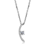 DA092 - High polished (no plating) Stainless Steel Chain Pendant with AAA Grade CZ  in Clear-0